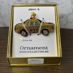 PIPER-K 2025 Rhinestone NYC Yellow Taxi Cab Christmas Ornament